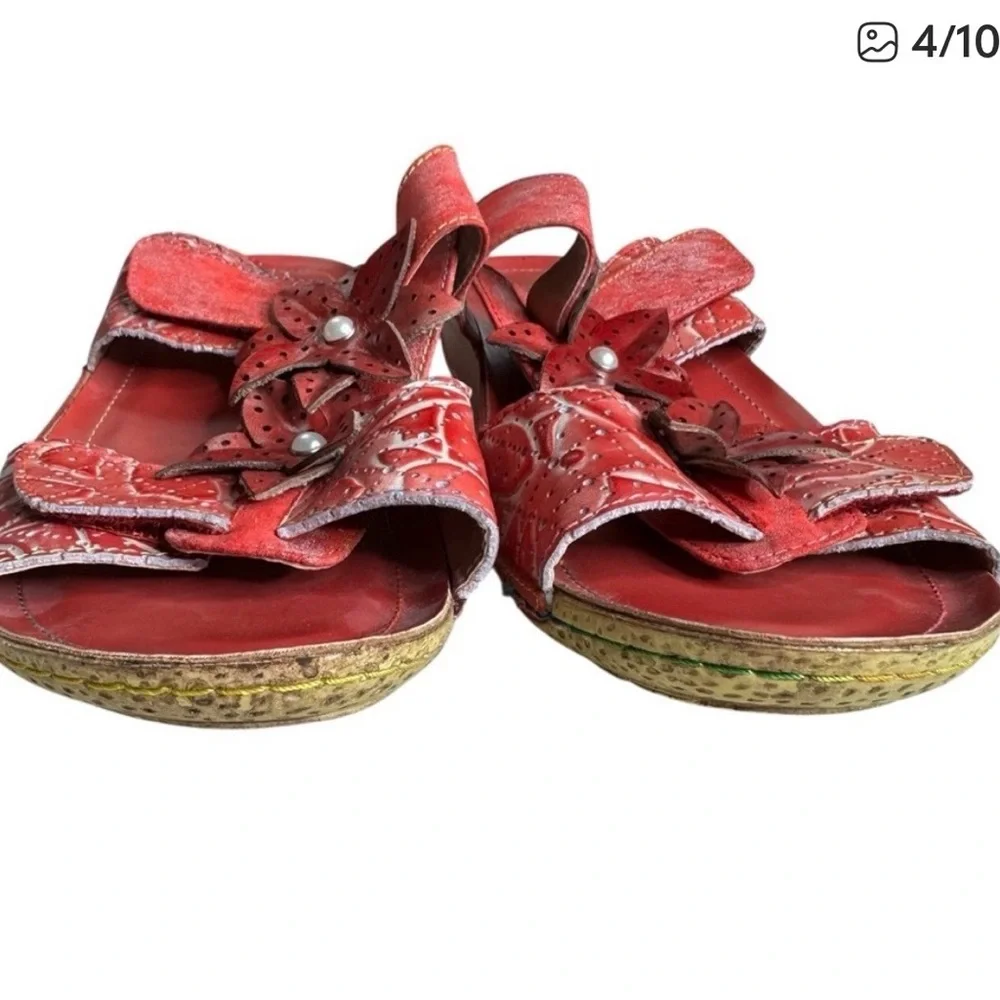 L'Artiste by Spring Step Karina Red Leather Slide Sandals. Size 41 - Picture 4 of 9